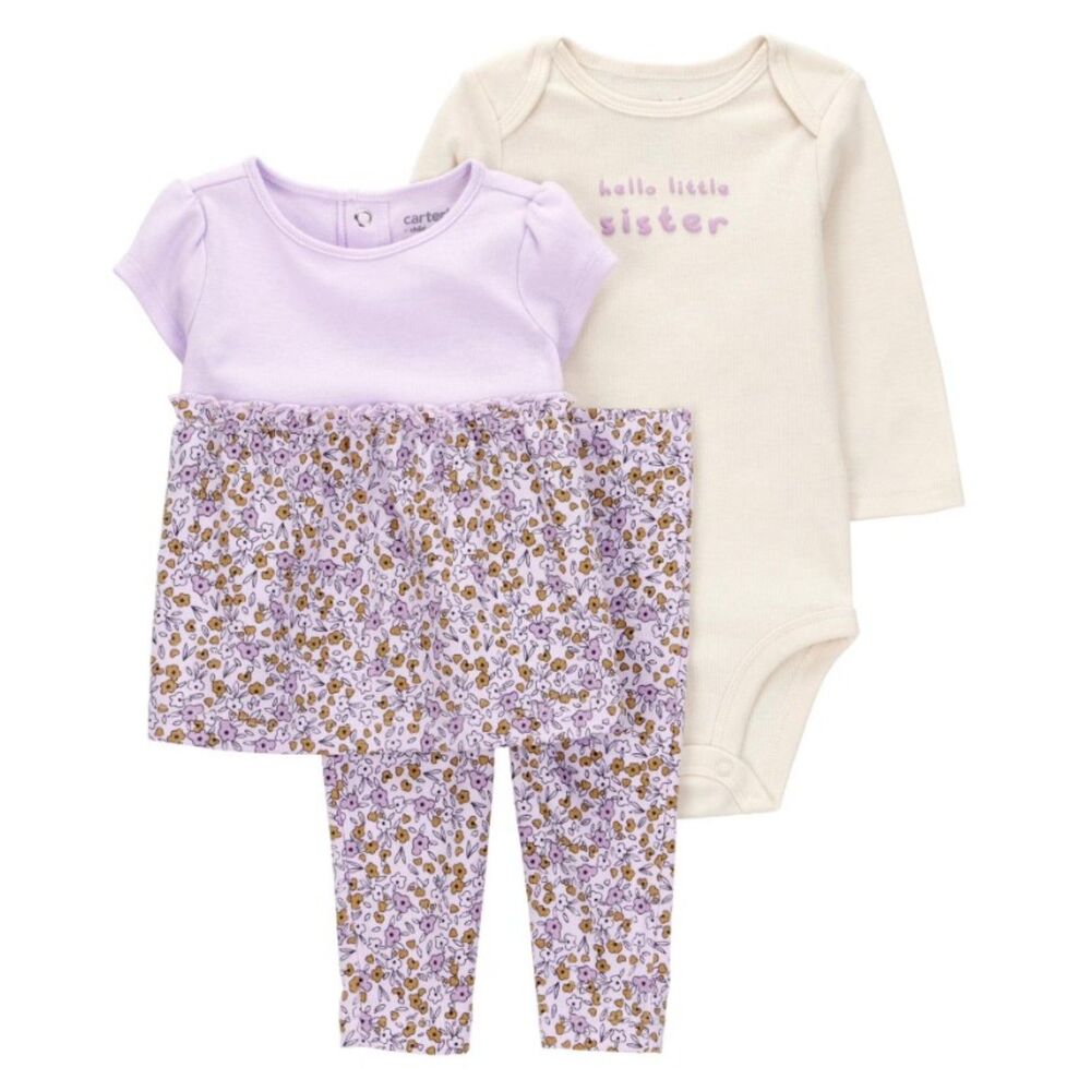 NEW NWT Girls Sz 12 Months Little Sister Purple Floral 3 Pc Outfit CHILD OF MINE